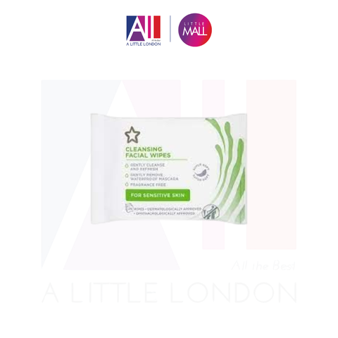 Giấy tẩy trang da nhạy cảm Superdrug Tea Tree Cleansing Facial Wipes For Sensitive Skin - 25 tờ (Bill Anh)