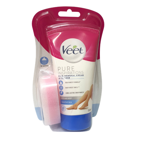 [CẬN DATE] Kem tẩy lông chân tay cho da nhạy cảm Veet Hair Removal Cream In Shower Legs and Body Sensitive Skin 150ml T9.27( Bill Anh)