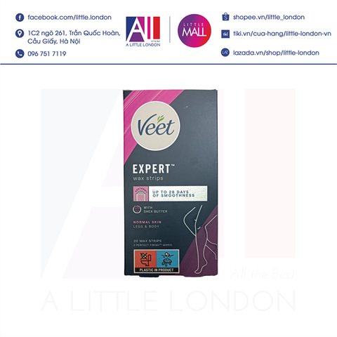 [RÁCH VỎ] Tẩy lông chân, body da thường Veet Expert Cold Wax Strips Normal Skin Legs & Body 20 Miếng (Bill Anh)