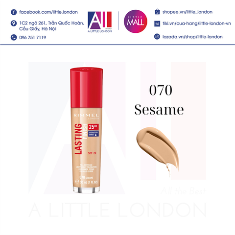 [CẬN DATE] Kem nền Rimmel Lasting Finish 25h Foundation - 070 Sesame T5.2027(Bill Anh)