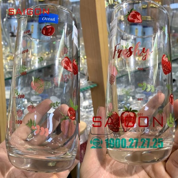 Ly Thủy Tinh Ocean Chia Vạch  Trái Cây (Dâu) 625ml | Ocean B00322X0229 , Nhập Khẩu Thái Lan