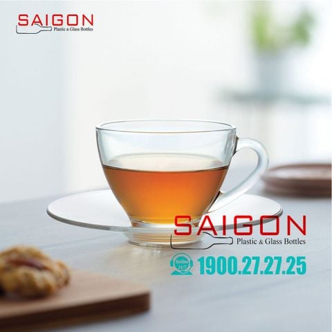 Bộ Tách Thủy Tinh Ocean Cosmo Tea Cup 230ml ( Đĩa + Tách ) | Ocean ( P00671+ P00640 ) , Thủy Tinh Nhập Khẩu Thái Lan