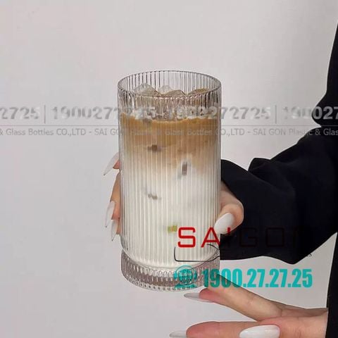 Ly Thủy Tinh Sọc INS Stripes Mark Hight Ball Glass 450ml | Thủy Tinh Cao Cấp