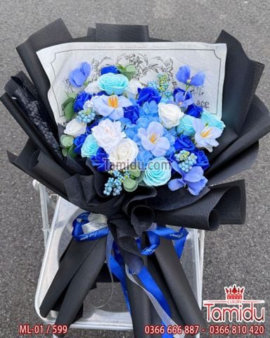 Bó Hoa Sáp Mix Màu tone xanh coban huyền bí