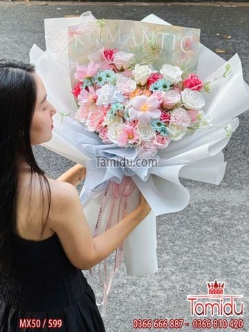 Bó Hoa Sáp Mix Màu tone hồng ngọt ngào