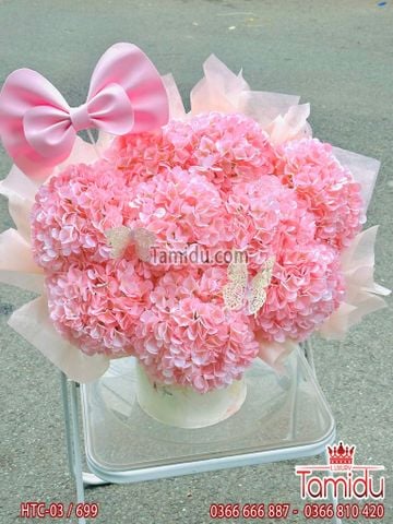 Hộp hoa cẩm tú cầu lụa hồng cam ngọt ngào