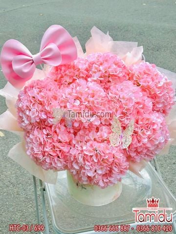 Hộp hoa cẩm tú cầu lụa hồng cam ngọt ngào