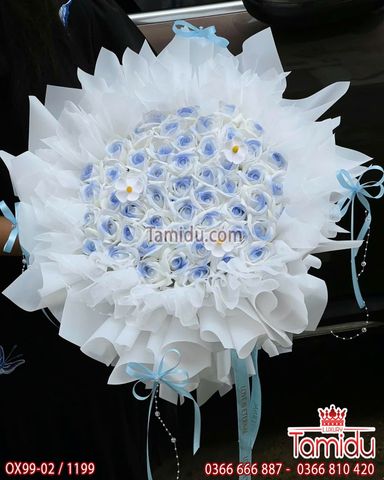 Bó hoa sáp 99 bông hồng xanh baby công chúa