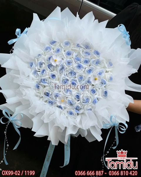 Bó hoa sáp 99 bông hồng xanh baby công chúa