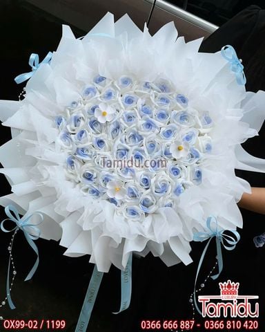 Bó hoa sáp 99 bông hồng xanh baby công chúa