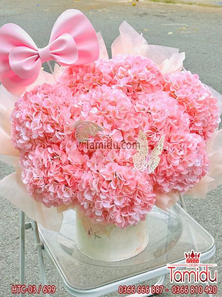 Hộp hoa cẩm tú cầu lụa hồng cam ngọt ngào