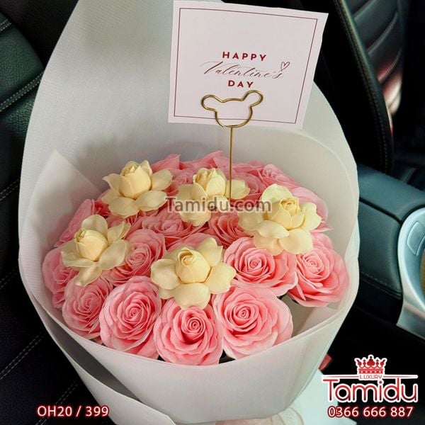 Bó Hoa Cầm Tay 20b Sáp Ecuador Mix Nụ Hồng Nở