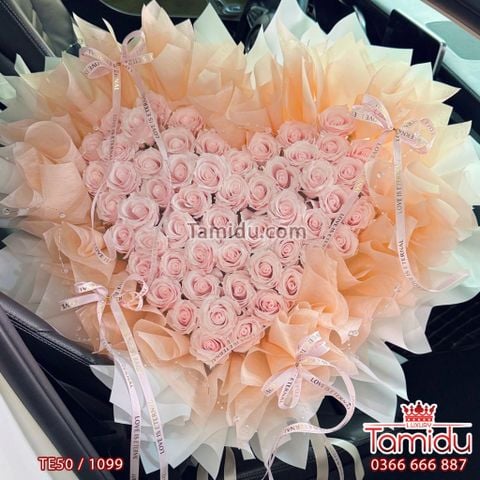 Bó Hồng Sáp Ecuador 50b Hồng Phấn Ngọt Ngào