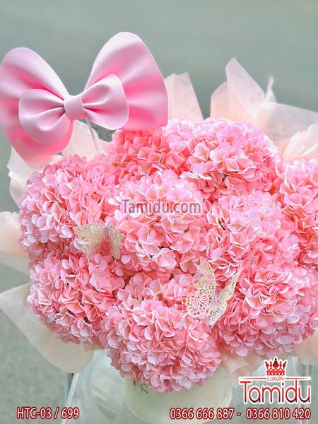 Hộp hoa cẩm tú cầu lụa hồng cam ngọt ngào