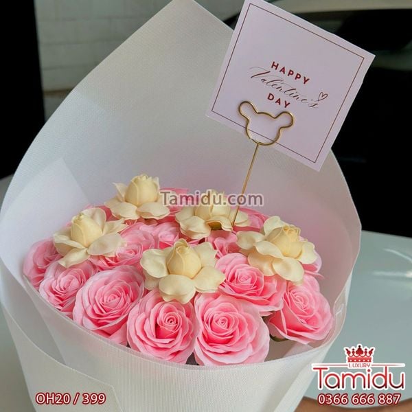 Bó Hoa Cầm Tay 20b Sáp Ecuador Mix Nụ Hồng Nở