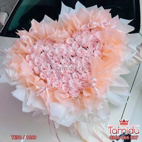 Bó Hồng Sáp Ecuador 50b Hồng Phấn Ngọt Ngào