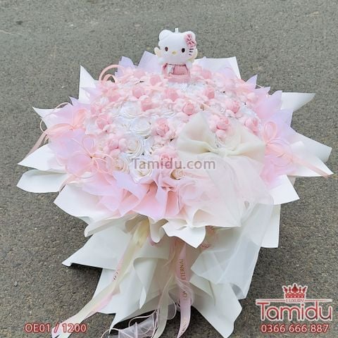 Bó Hoa Sáp Hồng Pastel Kèm Gấu Kitty – Món Quà Ngọt Ngào Dành Tặng Người Thương
