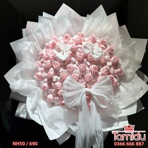 Bó Hoa Tặng Người Yêu, Bạn Gái Đẹp Dễ Thương - Bó Hoa Sáp Nụ Hồng Plune 50 Bông