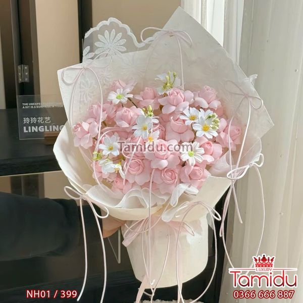 Sweet Love – Nụ Hồng Pume Sáp x Cúc Mi | Bó Hoa Sáp Hồng Pastel
