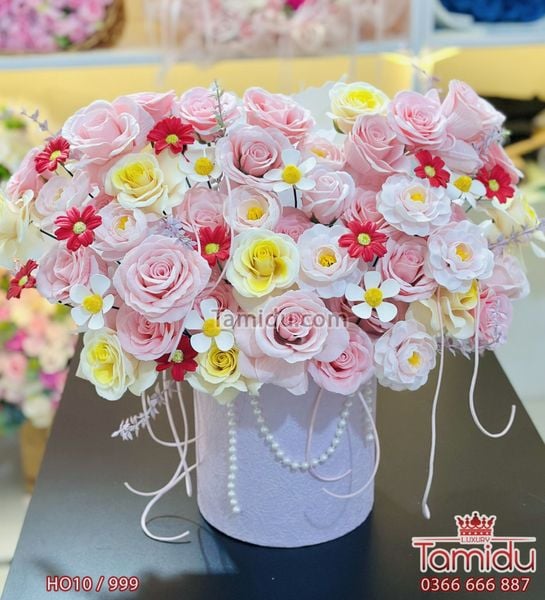 Chậu Hoa Sáp Tươi Sáng, Rực Rỡ - Quà Tặng Sang Trọng, Đặt Bàn Đẹp