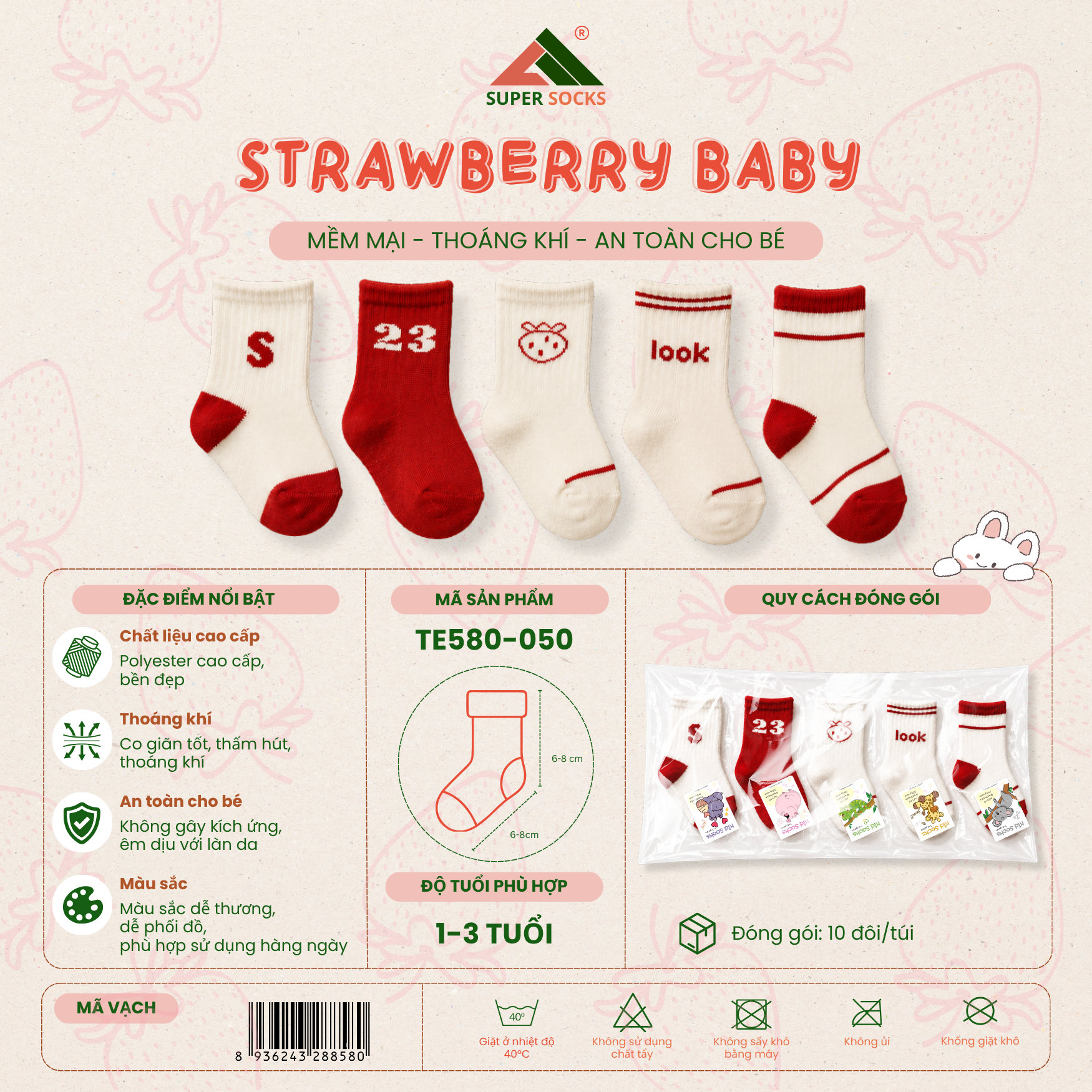  Tất Vớ Trẻ Em 1–3 Tuổi Strawberry Baby / TE580-050 