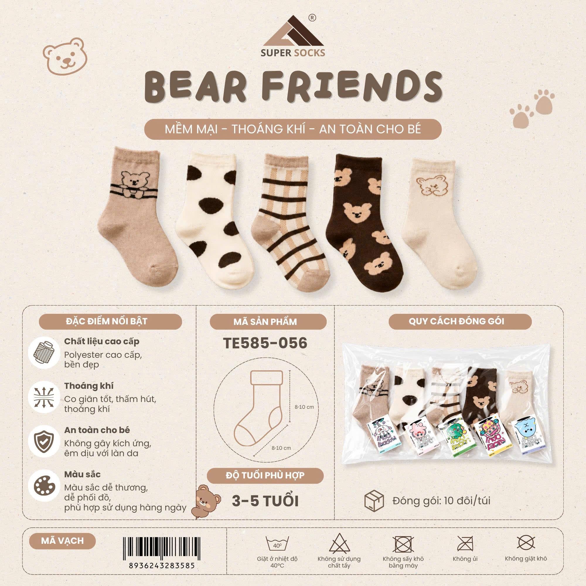  Tất Vớ Trẻ Em 3-5 Tuổi Bear Friends / TE585-056 