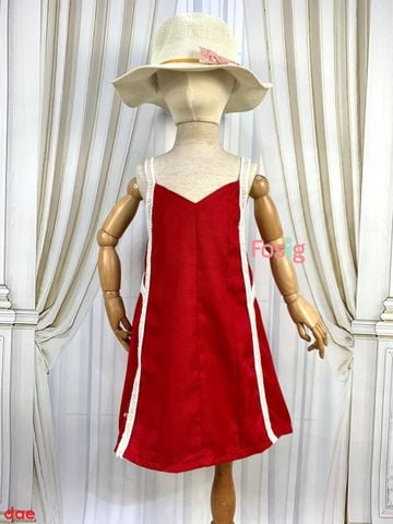  16-17kg Đầm 2 dây cho bé gái- Đỏ ren vàng 