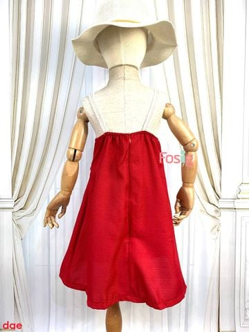  16-17kg Đầm 2 dây cho bé gái- Đỏ ren vàng 