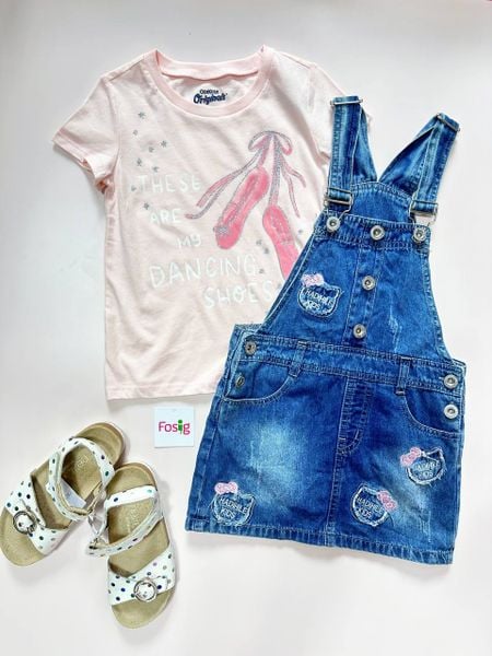  [12m-4T] Yếm Đầm Jean Bé Gái ZR - Xanh Jean Kitty 