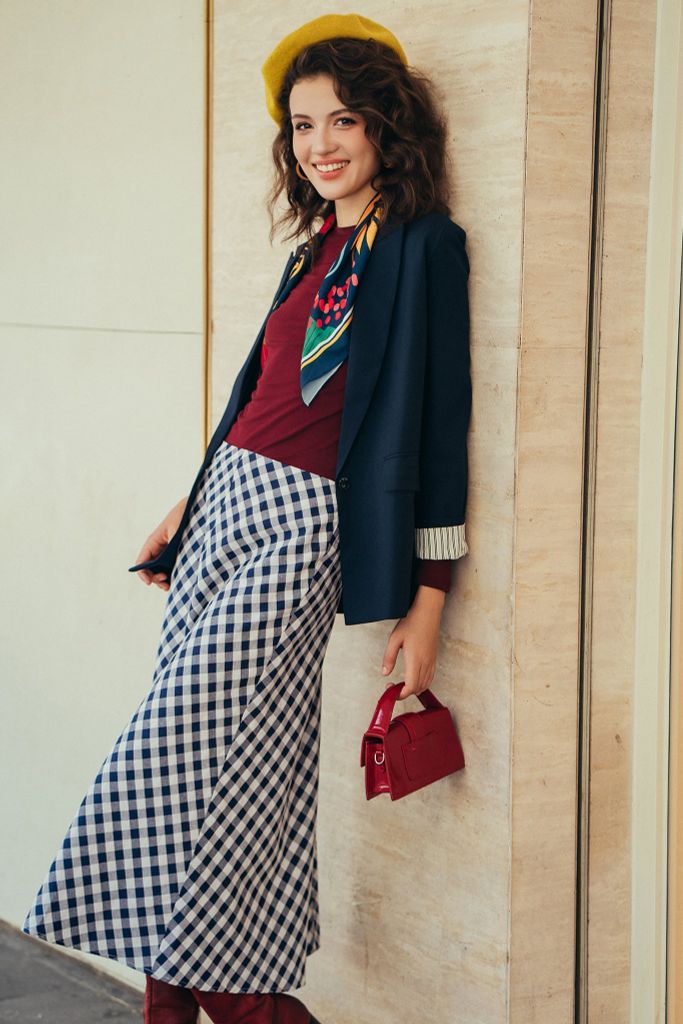 Áo blazer tech navy phối cửa tay