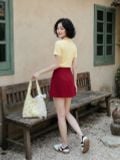  Chân váy A mini basic túi cơi Đỏ đô 