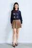 Bomber da lộn navy thêu hoa chữ thập