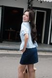 Áo peplum xanh thiên thanh thêu thân trước 