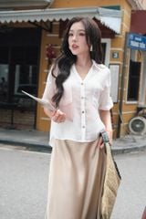  Sơ mi basic cổ V màu trắng 