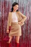  Blazer tweed be rua cổ 
