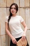  Áo thun basic hạt nổ màu kem 