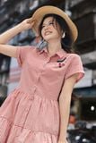  Đầm karo đỏ nối tầng đính charm 