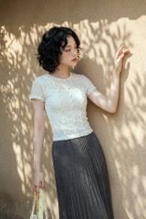  Áo thun ren can mảnh màu kem 