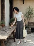  Áo thun ren can mảnh màu kem 
