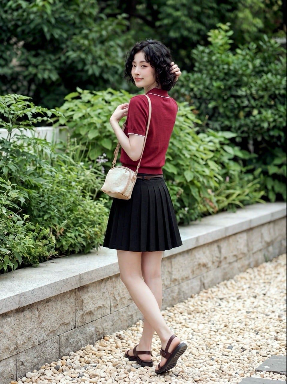  Chân váy mini Đen xếp ly kèm belt 