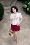  Áo peplum cổ nhún thêu linh lan hồng 