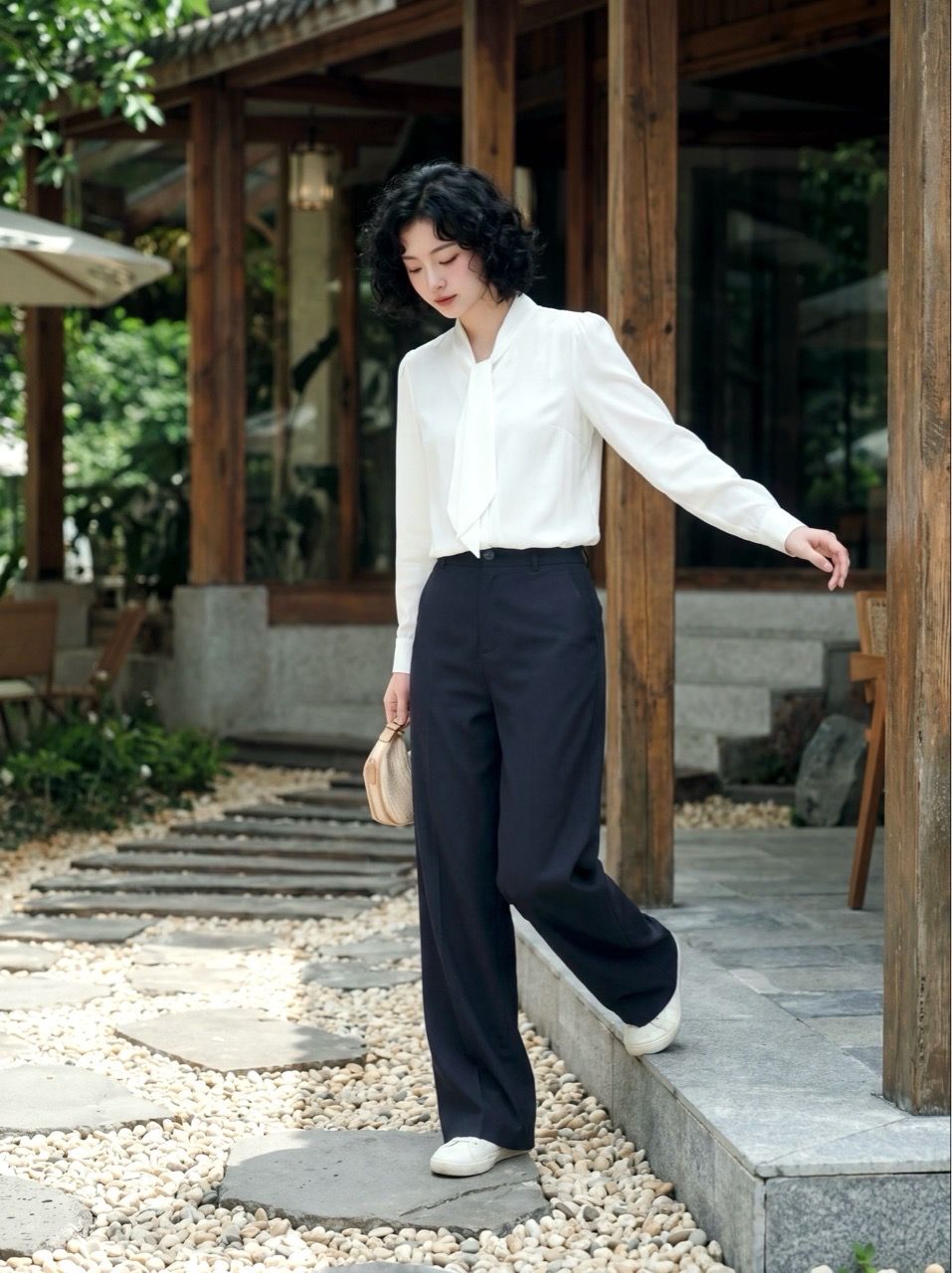  Quần suông basic màu ghi tàn 