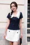  Top navi cổ trắng phối dây trang trí 