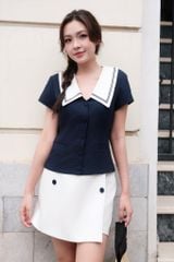  Top navi cổ trắng phối dây trang trí 