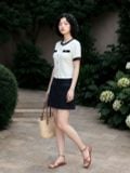  Chân váy A mini basic phối dây lấp lánh Đen 