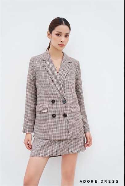 Blazer basic 2 hàng khuy karo xanh đỏ