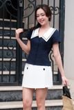  Top navi cổ trắng phối dây trang trí 