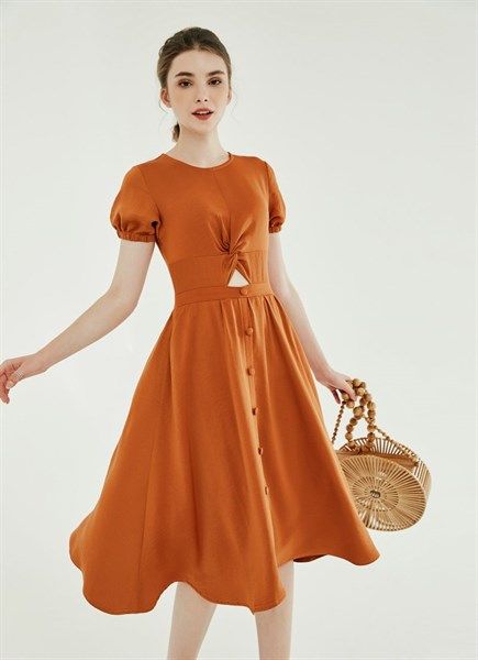 Midi nâu tây vặn eo sz M