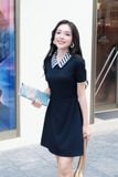  Đầm mini navi phối cổ karo diềm ren trang trí 