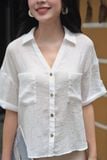  Sơ mi basic cổ V màu trắng 
